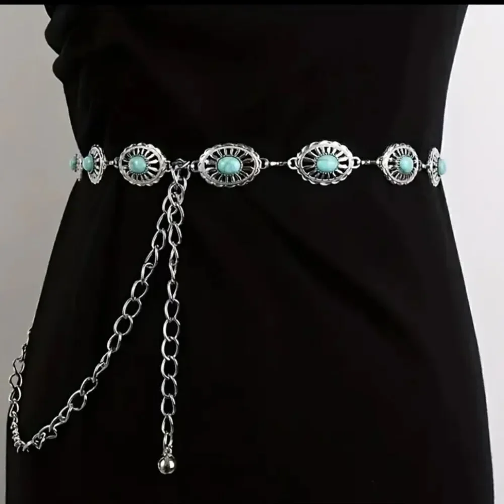 Vintage Style Silver Small Concho Chain Belt